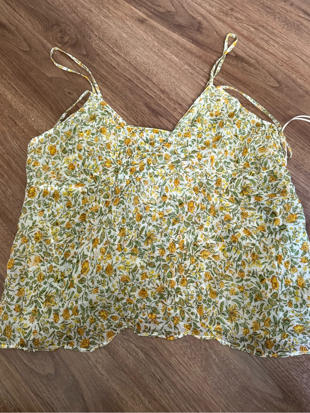 J. Crew Yellow and Green Floral Spaghetti-Strap Cami